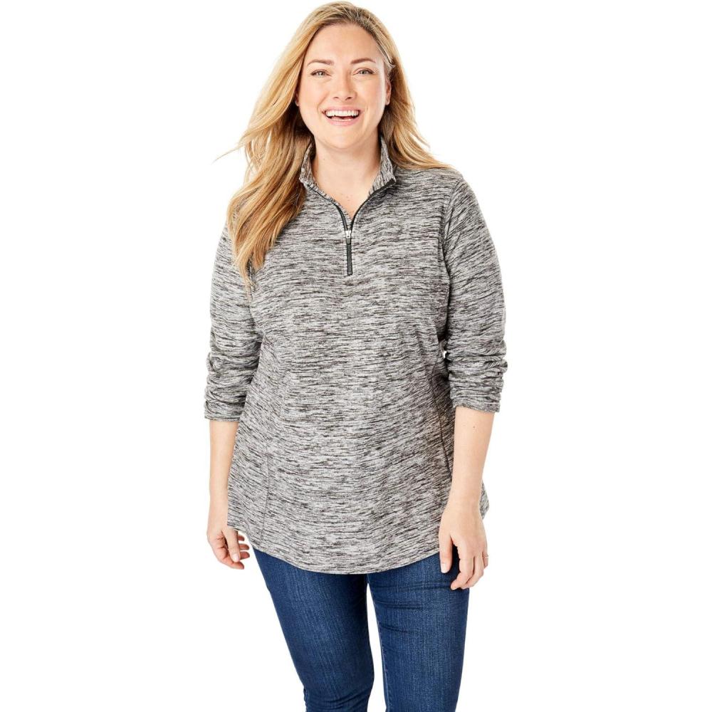 imageWoman Within Plus Size Microfleece QuarterZip PulloverBlack Marled