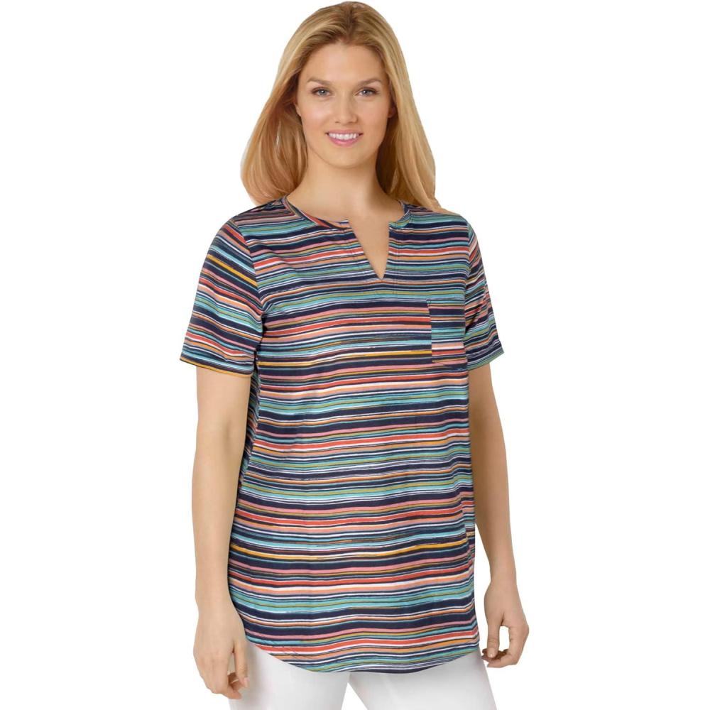 imageWoman Within Plus Size NotchNeck Pocket TeeNavy Multi Stripe