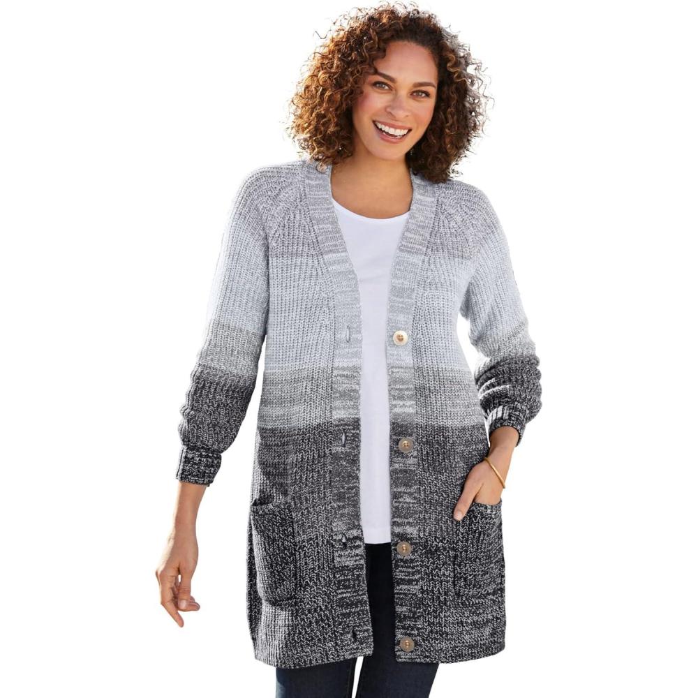 imageWoman Within Plus Size Ombre Shaker CardiganBlack Ombre