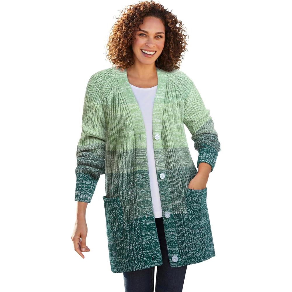 imageWoman Within Plus Size Ombre Shaker CardiganEmerald Green Ombre