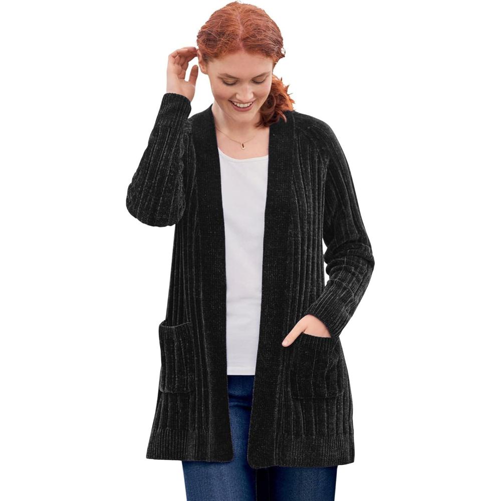 imageWoman Within Plus Size Open Front Chenille CardiganBlack