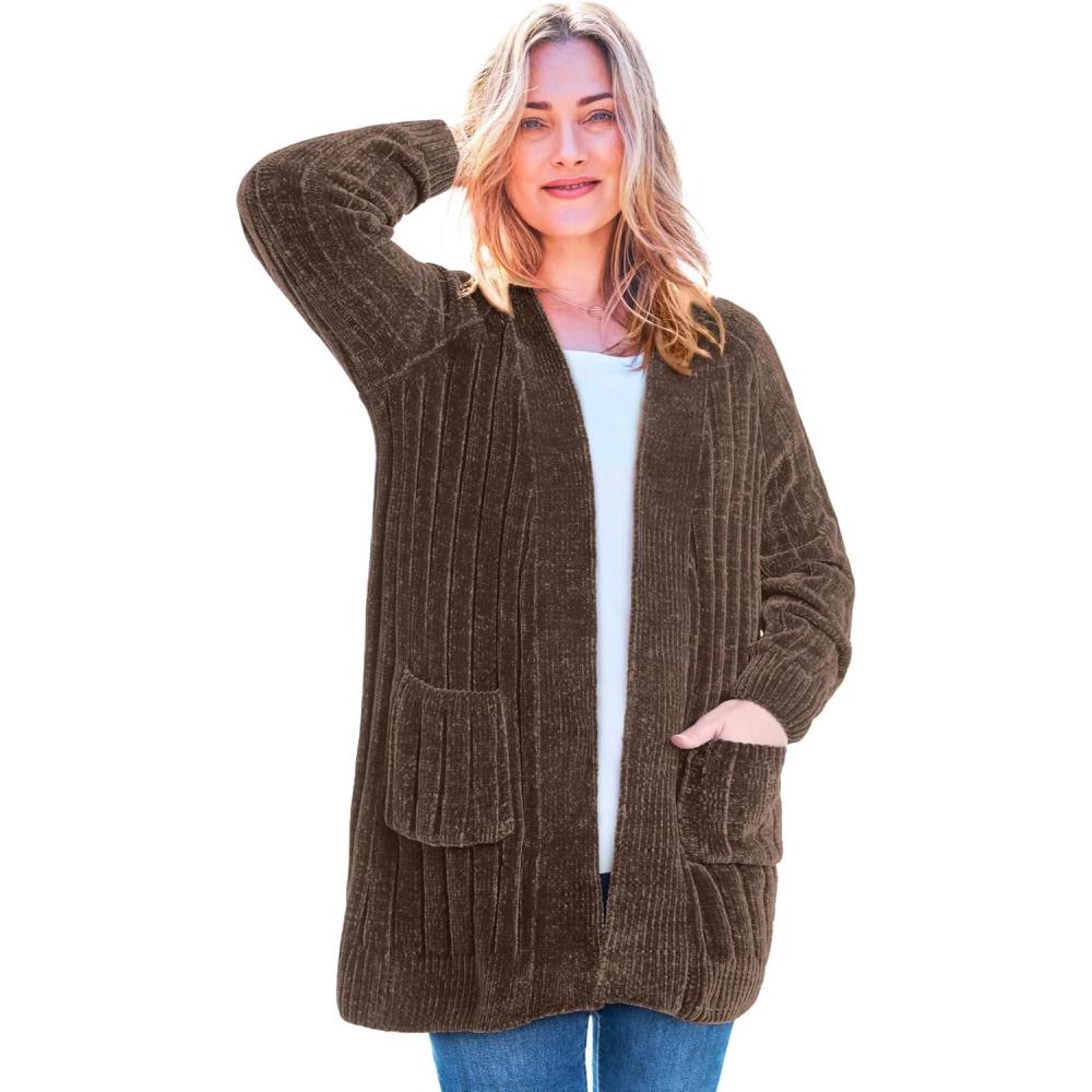imageWoman Within Plus Size Open Front Chenille CardiganChocolate