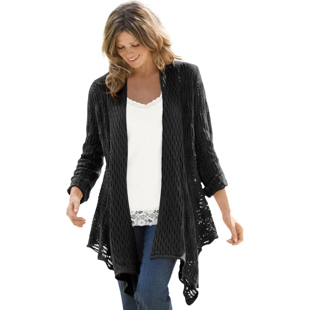 imageWoman Within Plus Size Open Front Pointelle CardiganBlack