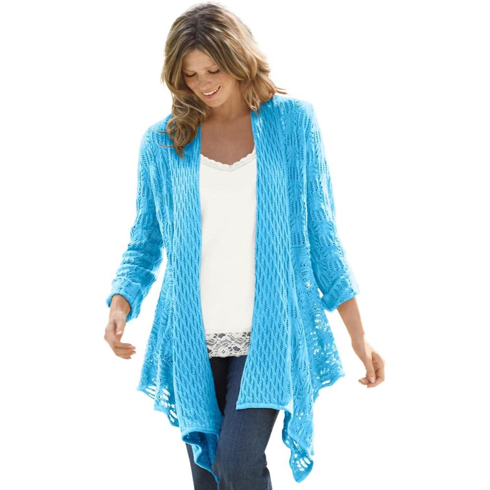 imageWoman Within Plus Size Open Front Pointelle CardiganParadise Blue