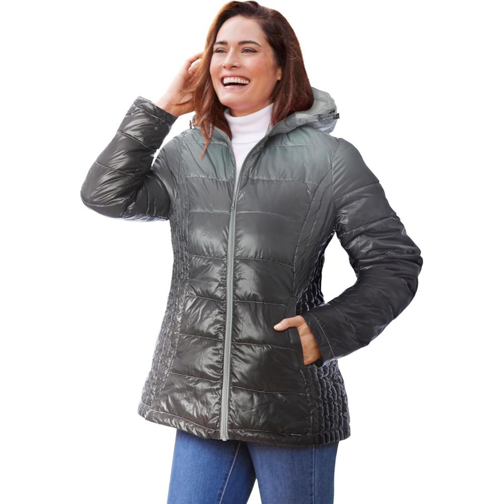 imageWoman Within Plus Size Packable Puffer JacketBlack Ombre