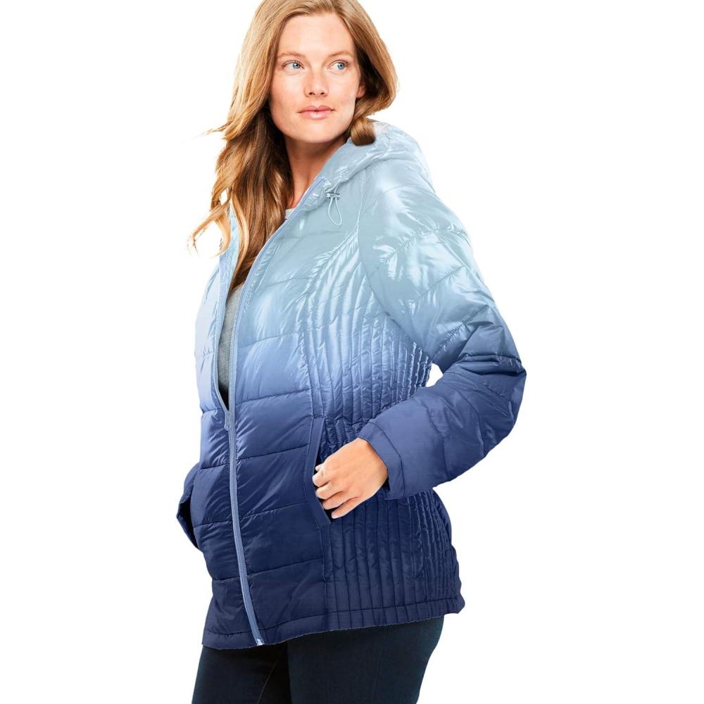 imageWoman Within Plus Size Packable Puffer JacketEvening Blue Ombre