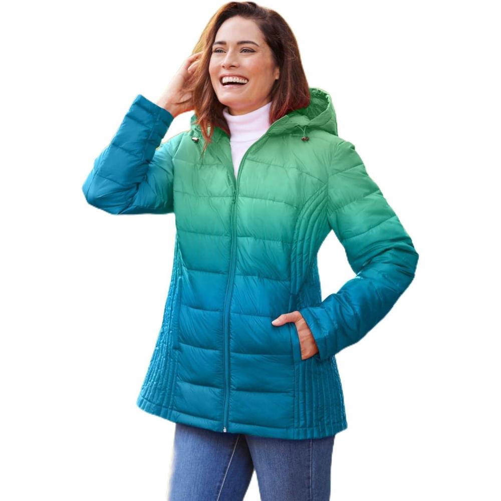 imageWoman Within Plus Size Packable Puffer JacketTeal Blue Ombre