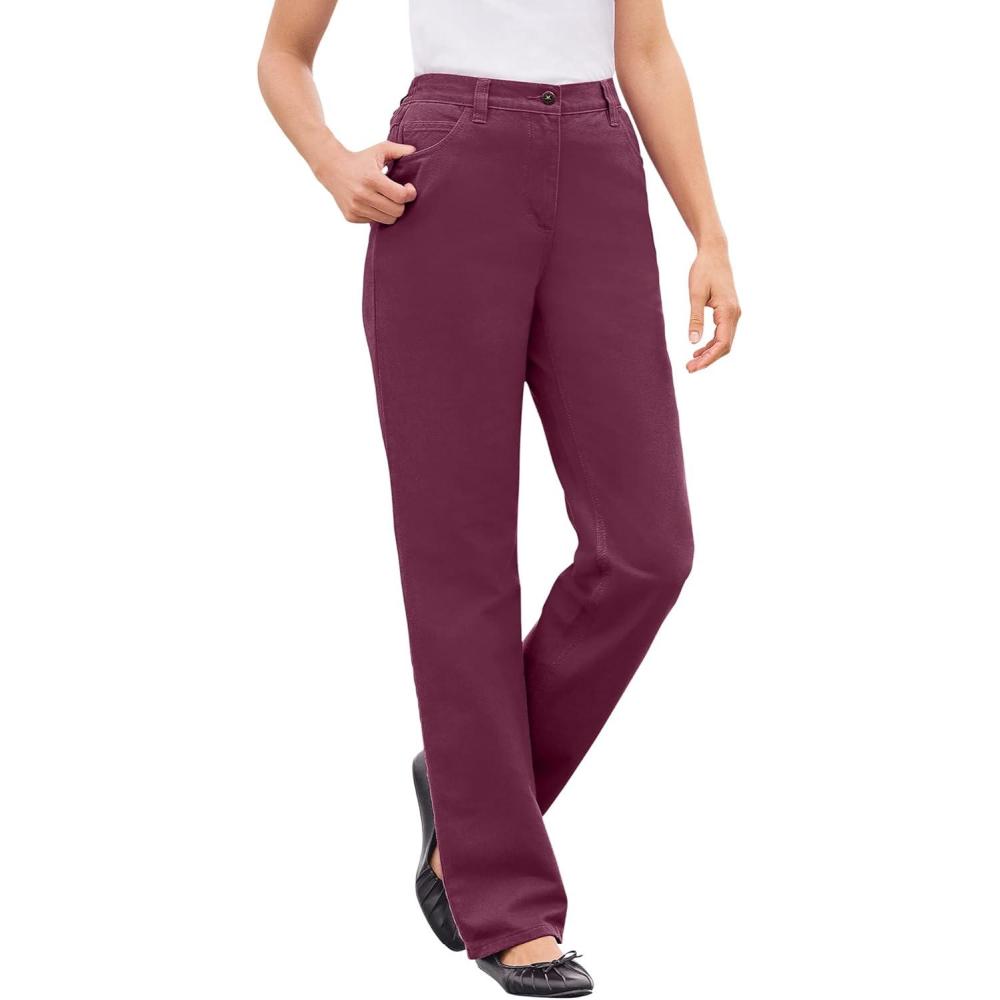 imageWoman Within Plus Size Perfect AllCotton BackElastic Denim JeansDeep Claret