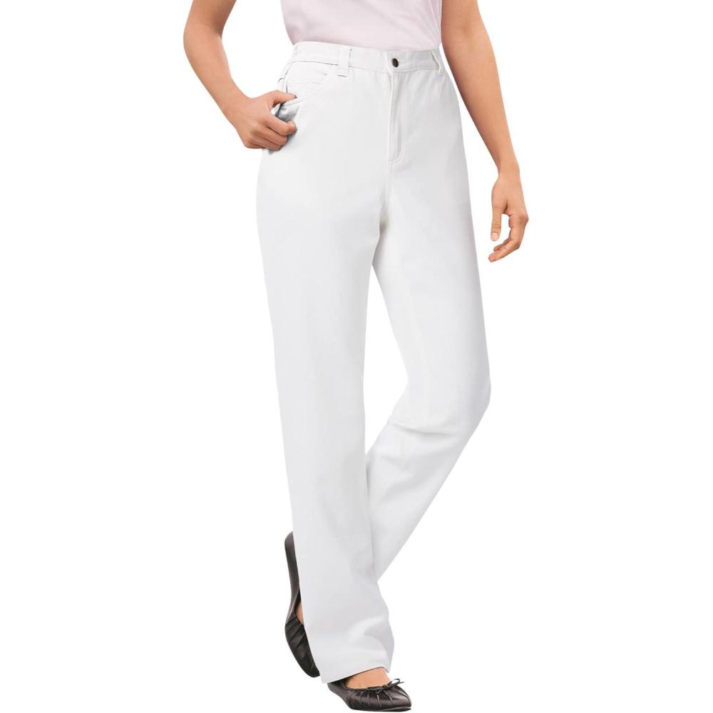 imageWoman Within Plus Size Perfect AllCotton BackElastic Denim JeansWhite