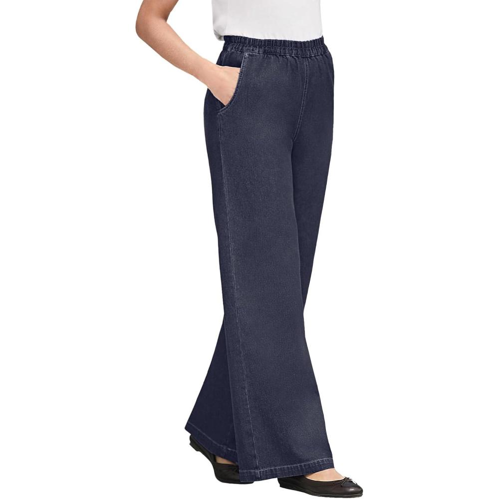 imageWoman Within Plus Size Perfect ElasticWaist WideLeg AllCotton PullOn Denim JeansIndigo
