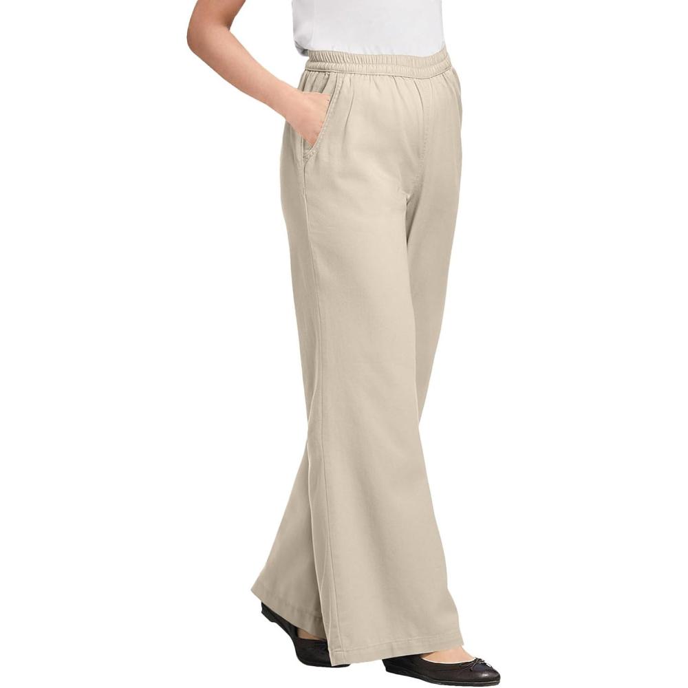 imageWoman Within Plus Size Perfect ElasticWaist WideLeg AllCotton PullOn Denim JeansNatural Khaki