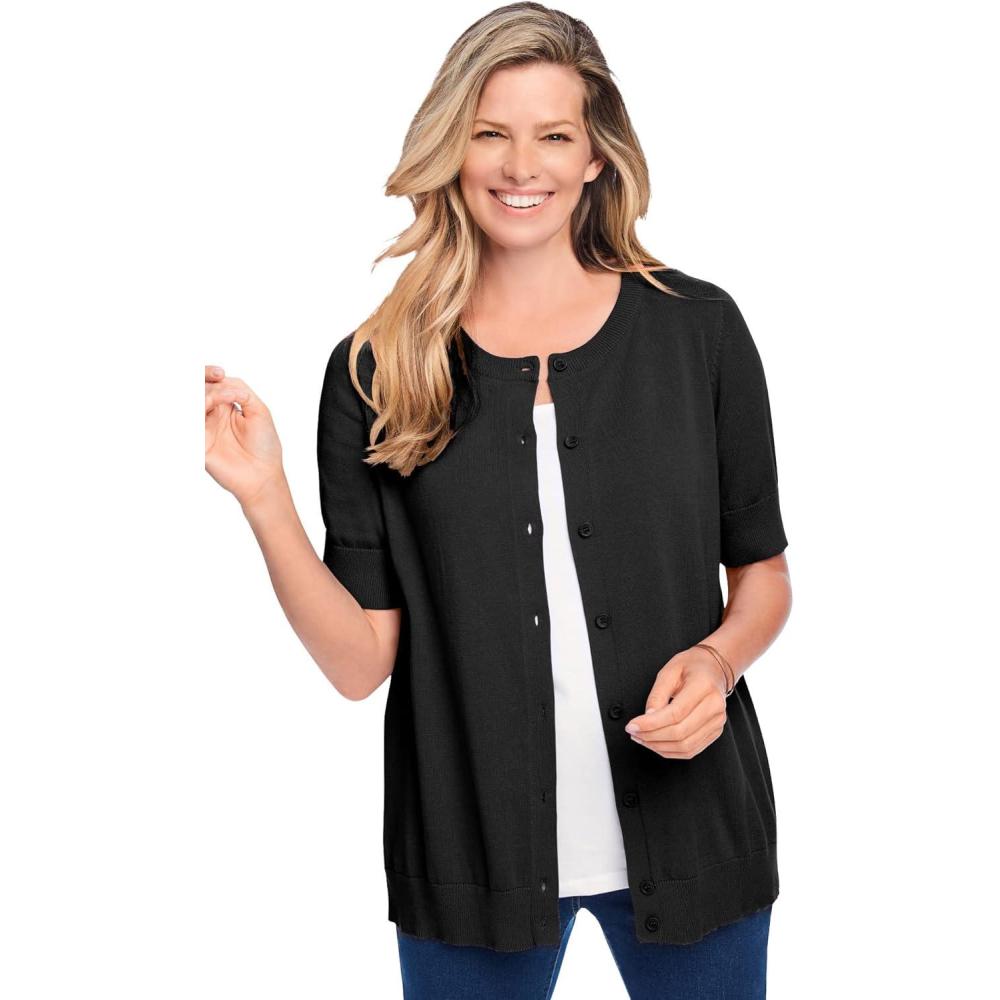 imageWoman Within Plus Size Perfect ElbowLength Sleeve CardiganBlack