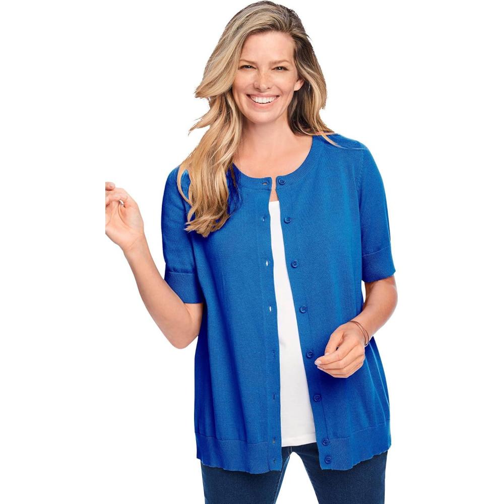 imageWoman Within Plus Size Perfect ElbowLength Sleeve CardiganBright Cobalt