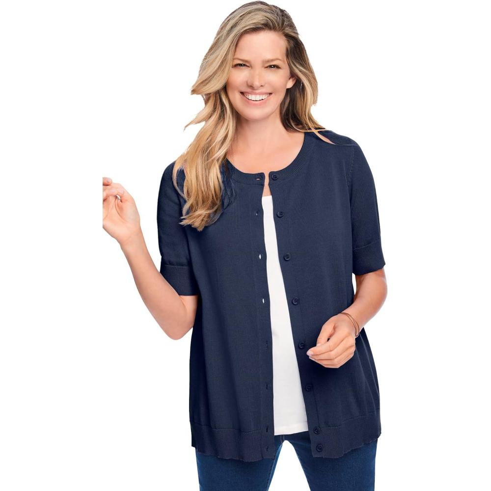 imageWoman Within Plus Size Perfect ElbowLength Sleeve CardiganNavy