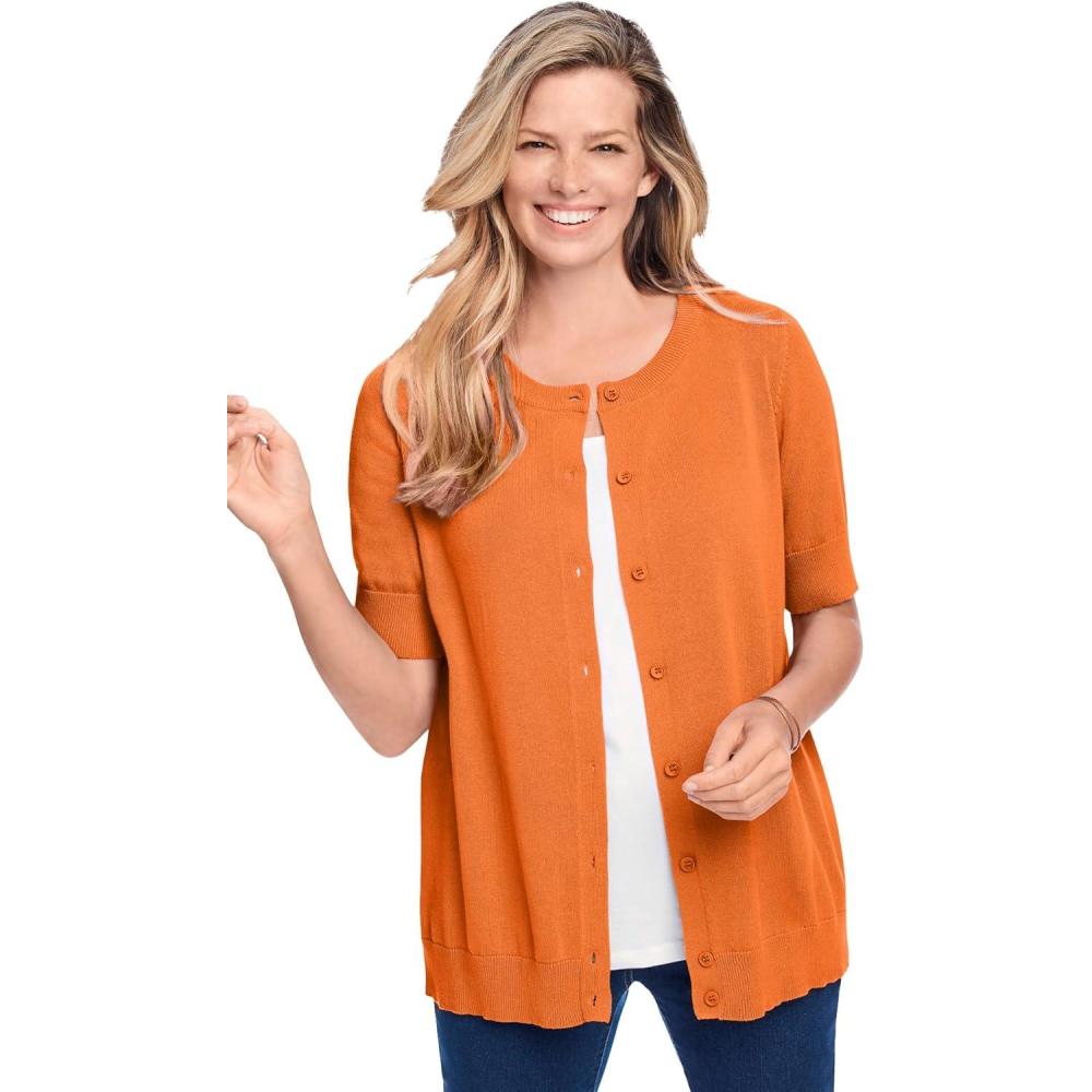 imageWoman Within Plus Size Perfect ElbowLength Sleeve CardiganOrange Twist