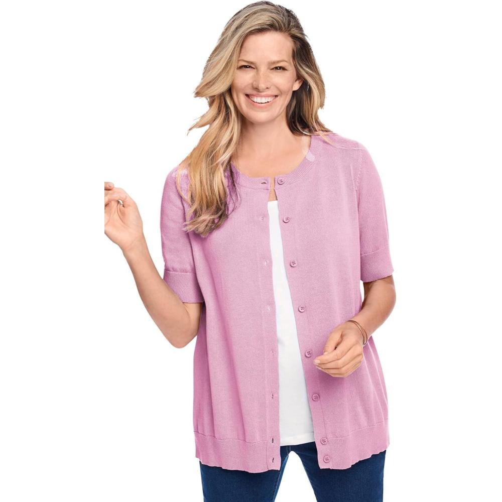 imageWoman Within Plus Size Perfect ElbowLength Sleeve CardiganPink