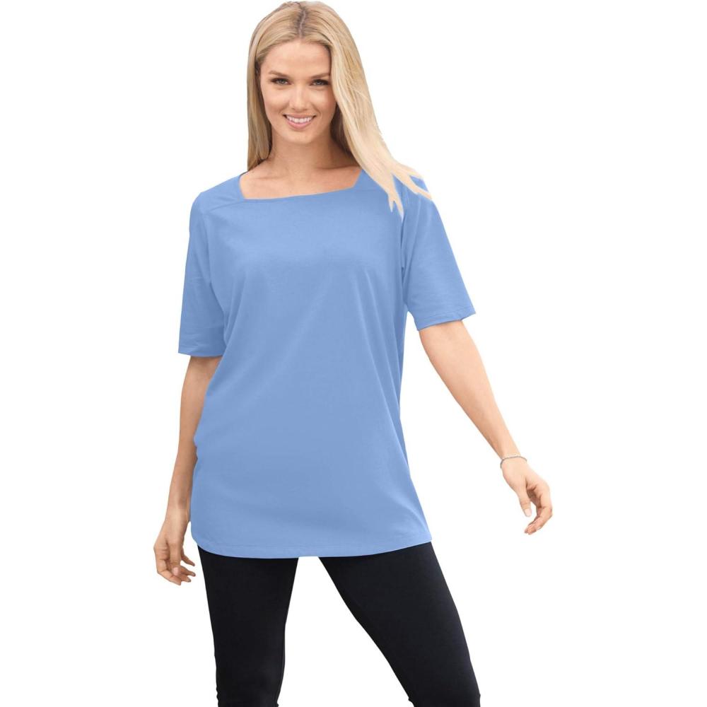 imageWoman Within Plus Size Perfect ElbowSleeve SquareNeck TeeFrench Blue