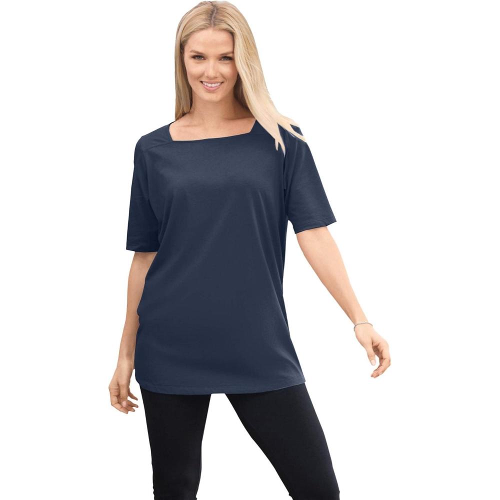 imageWoman Within Plus Size Perfect ElbowSleeve SquareNeck TeeNavy