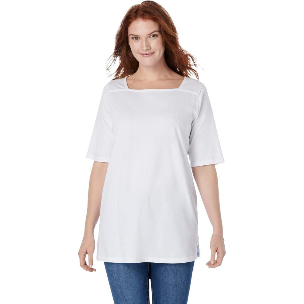 imageWoman Within Plus Size Perfect ElbowSleeve SquareNeck TeeWhite