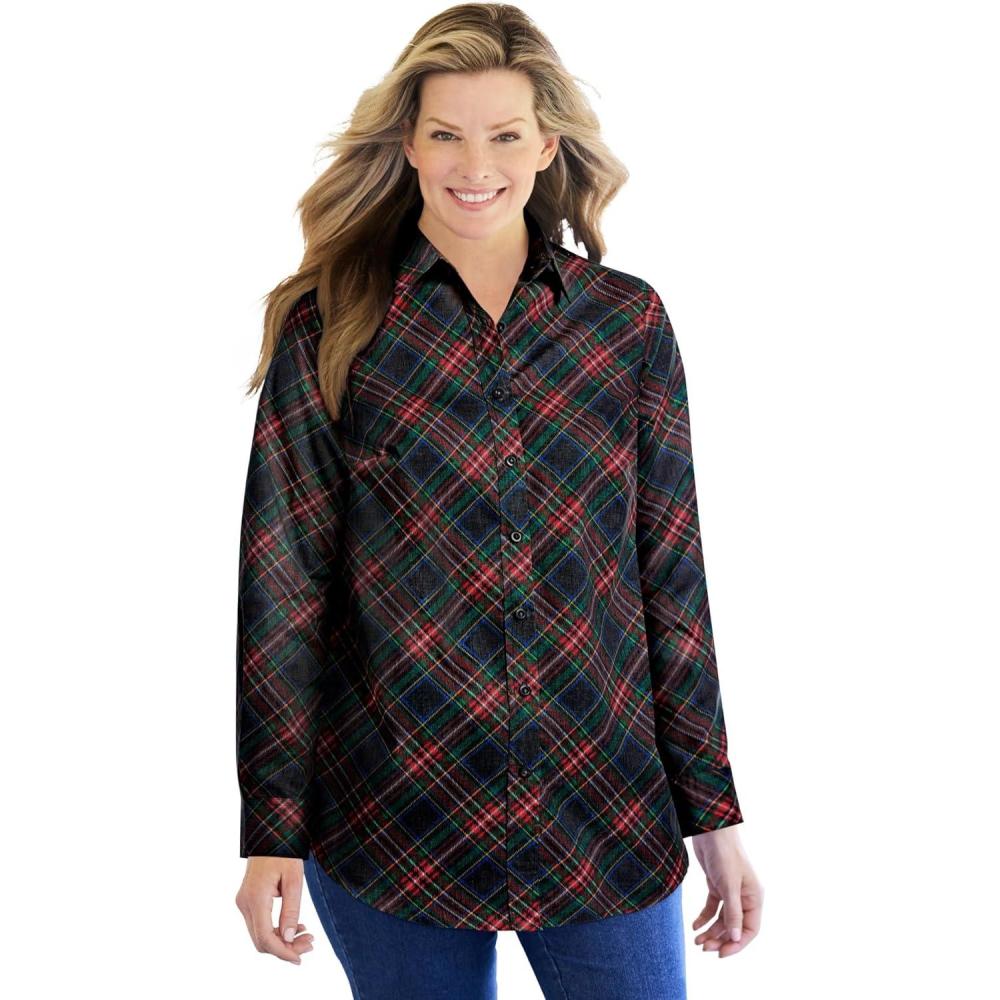 imageWoman Within Plus Size Perfect Long Sleeve ShirtBlack Red Bias