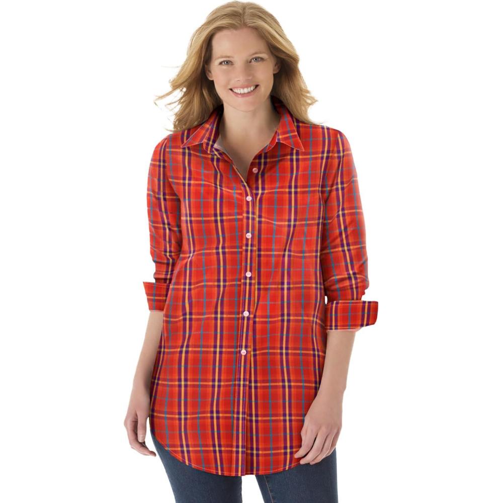 imageWoman Within Plus Size Perfect Long Sleeve ShirtClassic Red Multi Plaid