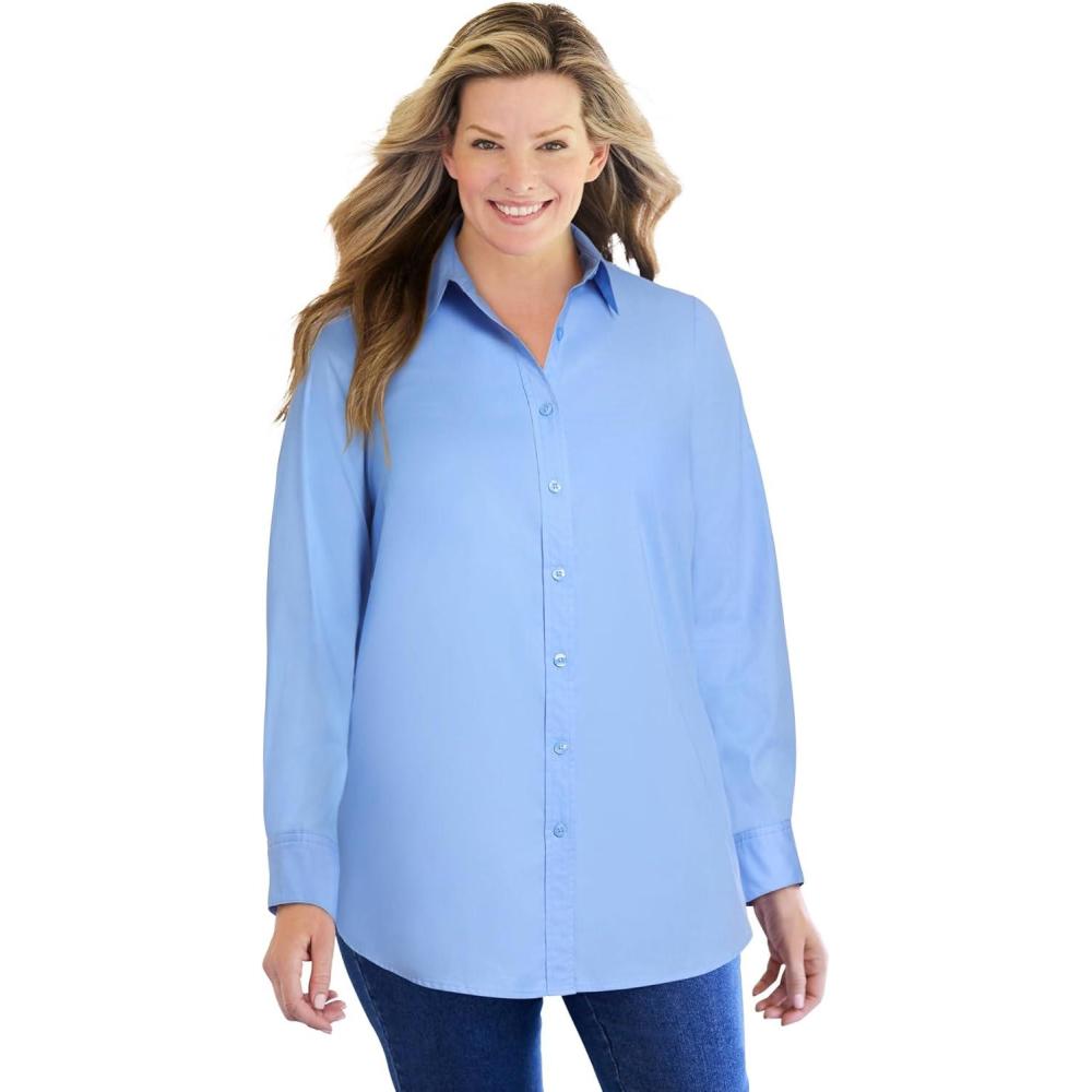 imageWoman Within Plus Size Perfect Long Sleeve ShirtFrench Blue