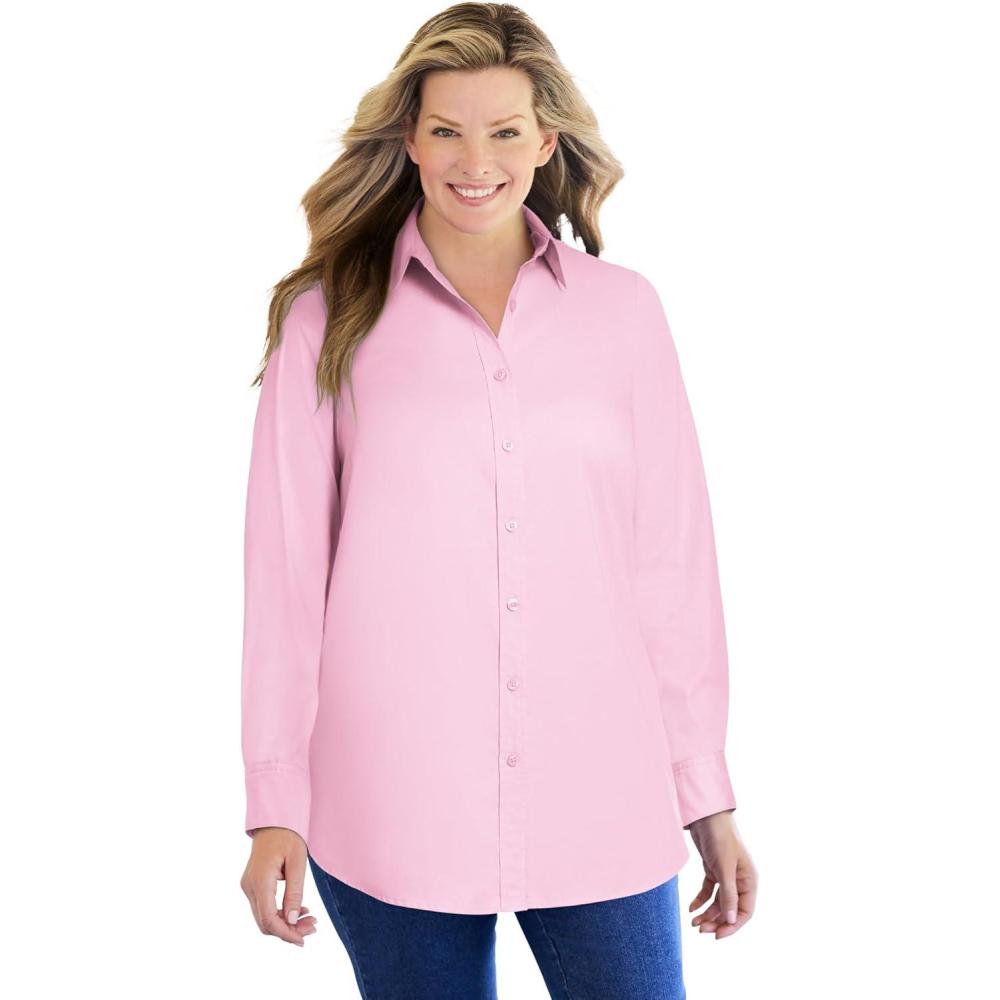 imageWoman Within Plus Size Perfect Long Sleeve ShirtOriginal Pink