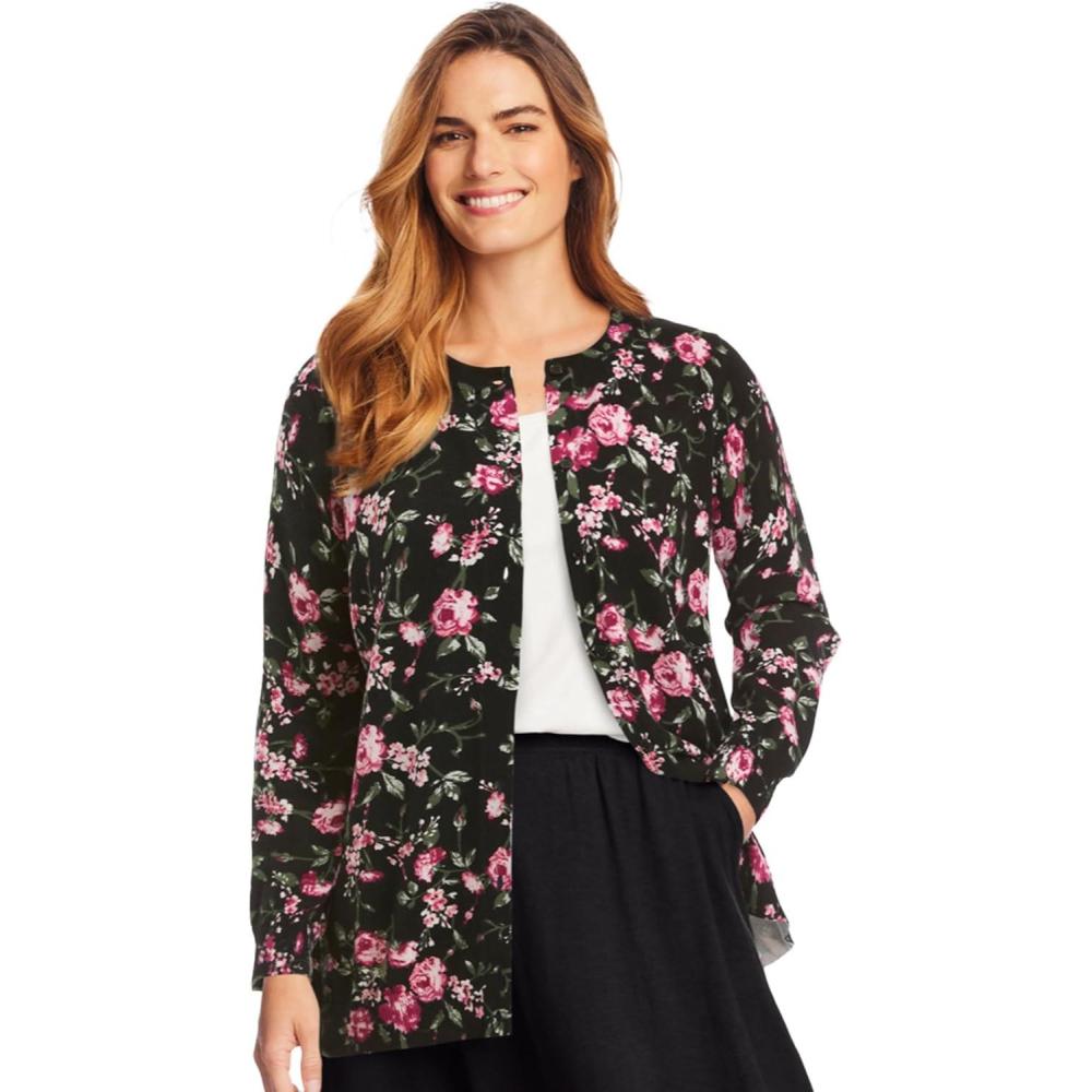 imageWoman Within Plus Size Perfect LongSleeve CardiganBlack Floral
