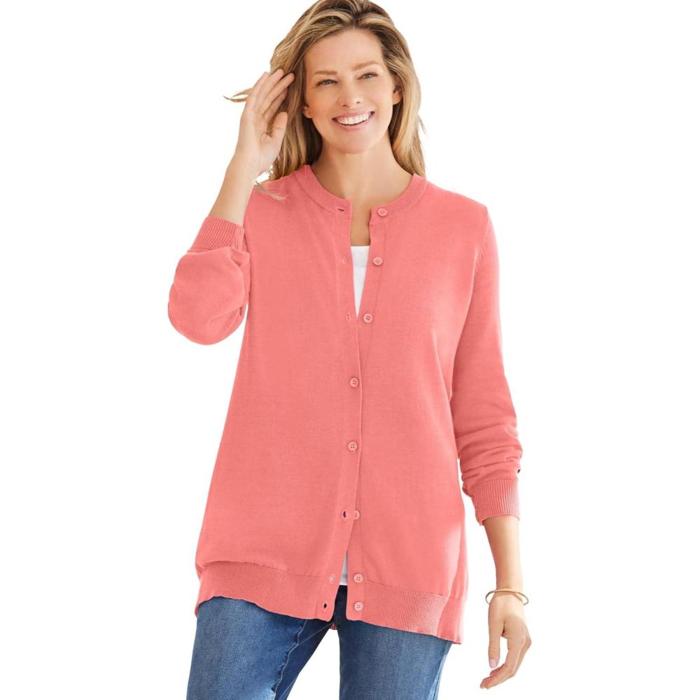 imageWoman Within Plus Size Perfect LongSleeve CardiganSweet Coral