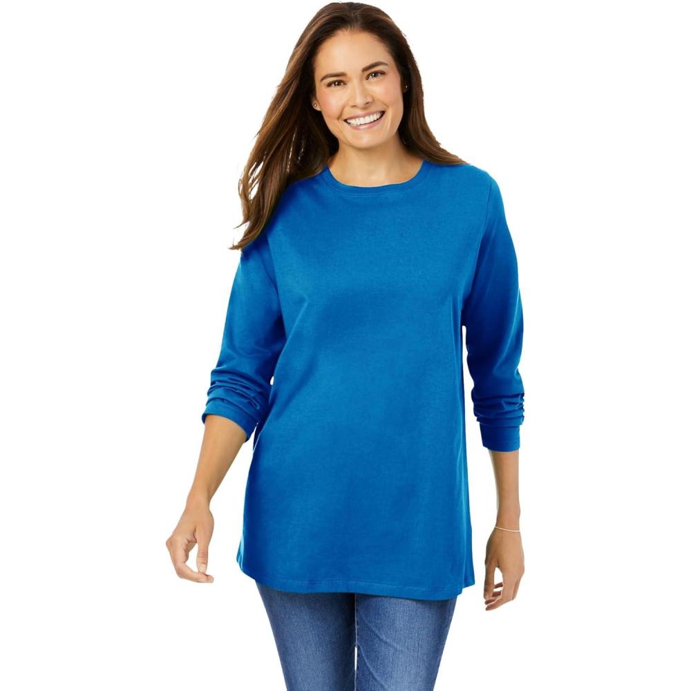 imageWoman Within Plus Size Perfect LongSleeve Crewneck Tee Petite AvailableBright Cobalt