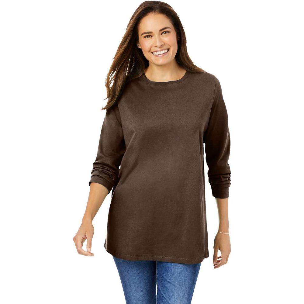 imageWoman Within Plus Size Perfect LongSleeve Crewneck Tee Petite AvailableChocolate