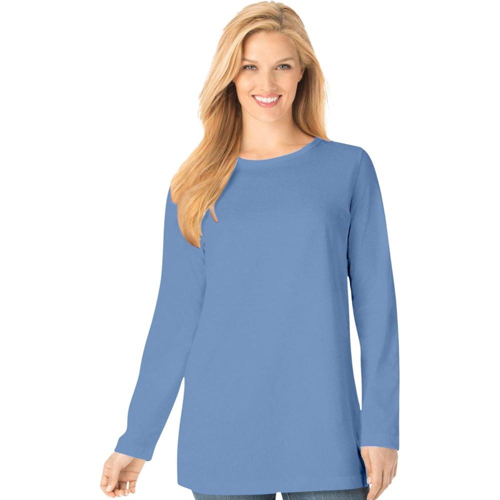 imageWoman Within Plus Size Perfect LongSleeve Crewneck Tee Petite AvailableFrench Blue