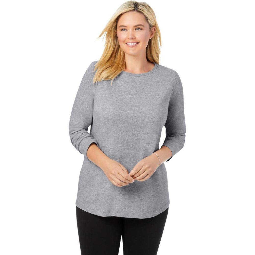imageWoman Within Plus Size Perfect LongSleeve Crewneck Tee Petite AvailableHeather Grey