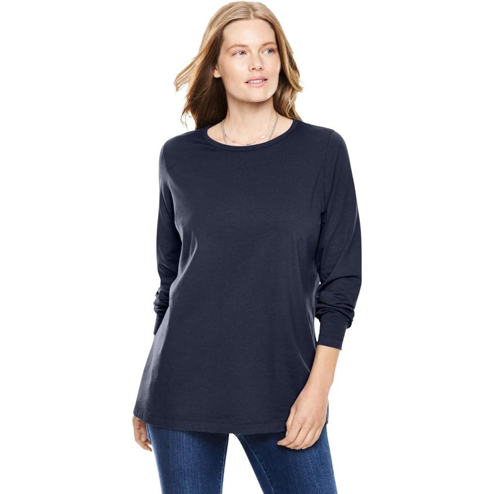 imageWoman Within Plus Size Perfect LongSleeve Crewneck Tee Petite AvailableNavy