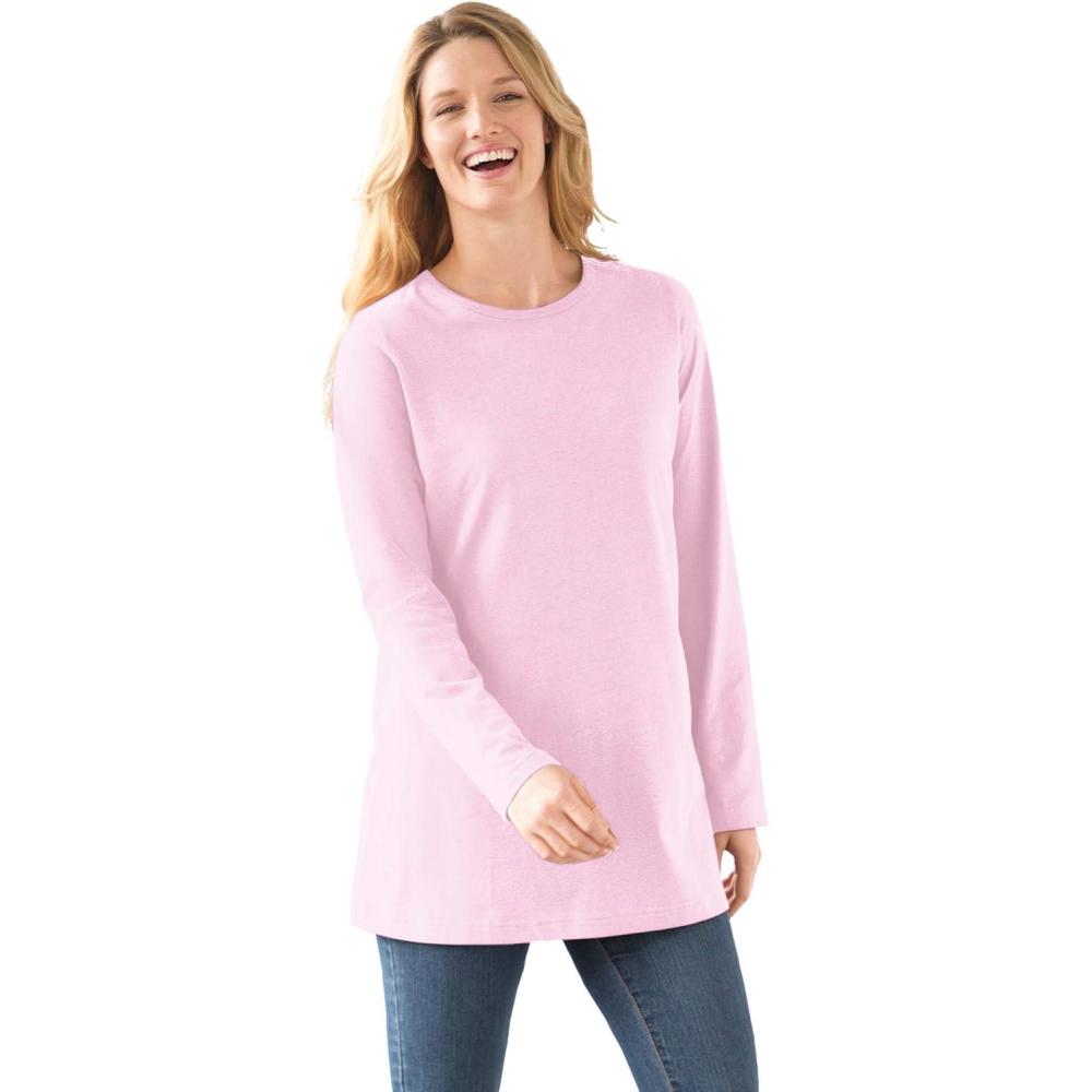 imageWoman Within Plus Size Perfect LongSleeve Crewneck Tee Petite AvailablePink