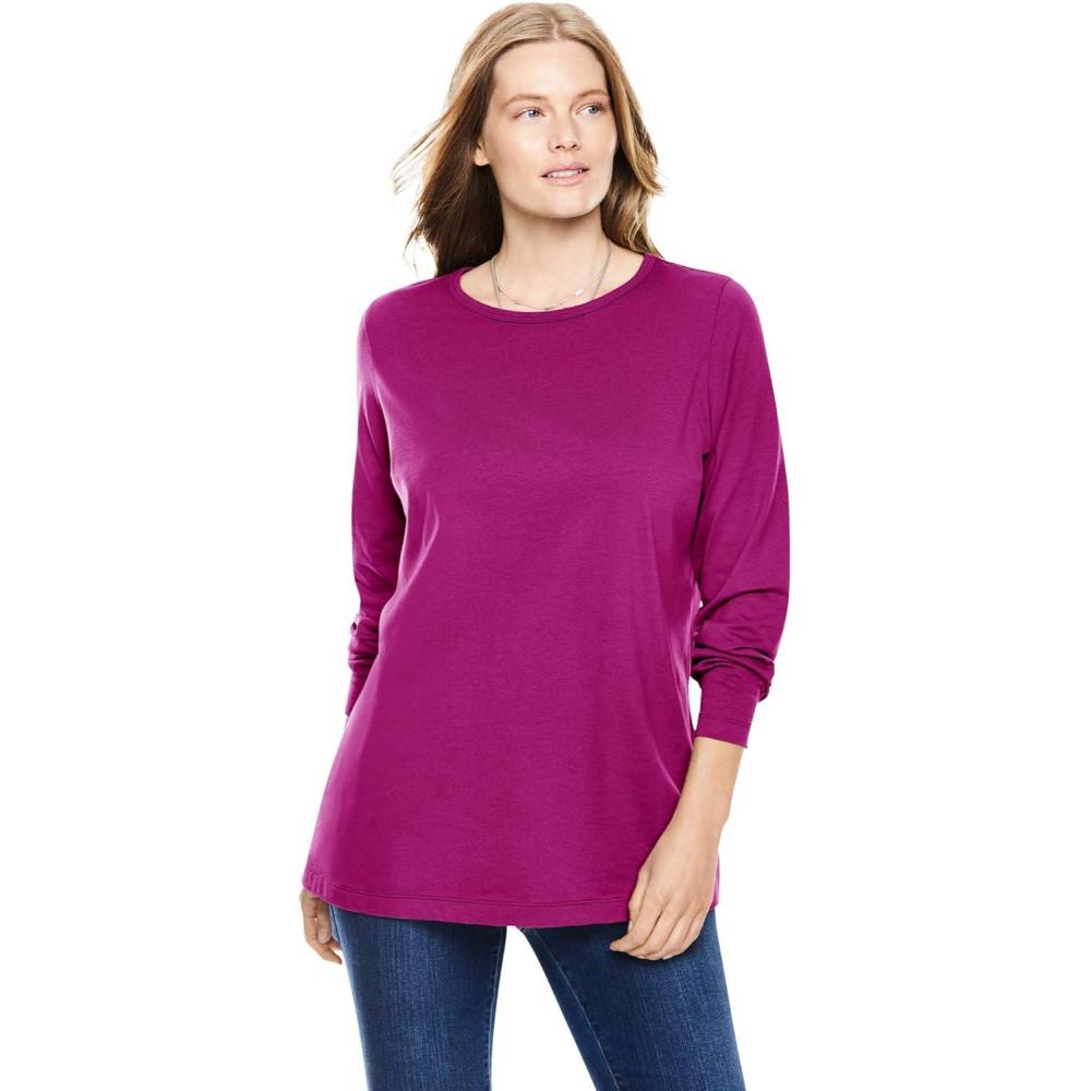 imageWoman Within Plus Size Perfect LongSleeve Crewneck Tee Petite AvailableRaspberry