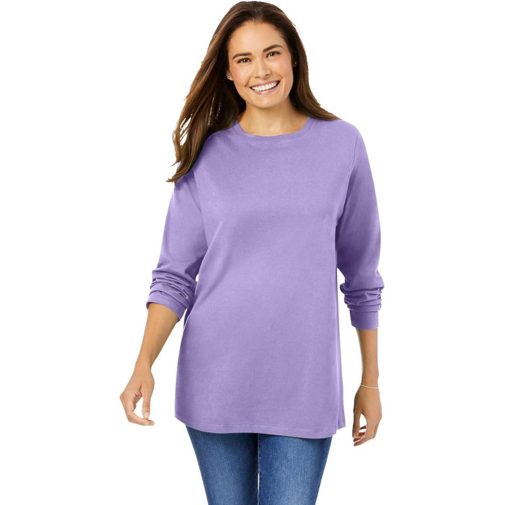imageWoman Within Plus Size Perfect LongSleeve Crewneck Tee Petite AvailableSoft Iris
