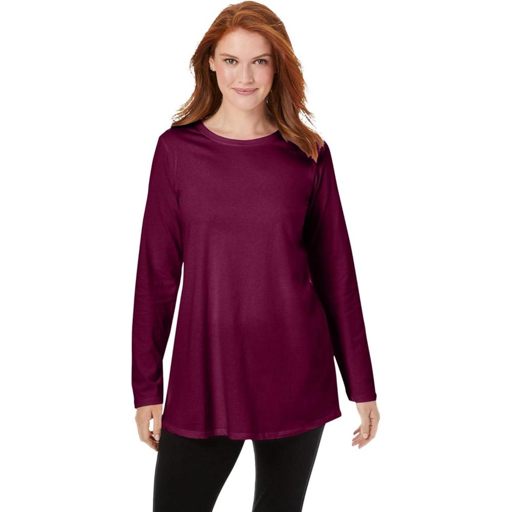 imageWoman Within Plus Size Perfect LongSleeve Crewneck TunicDeep Claret