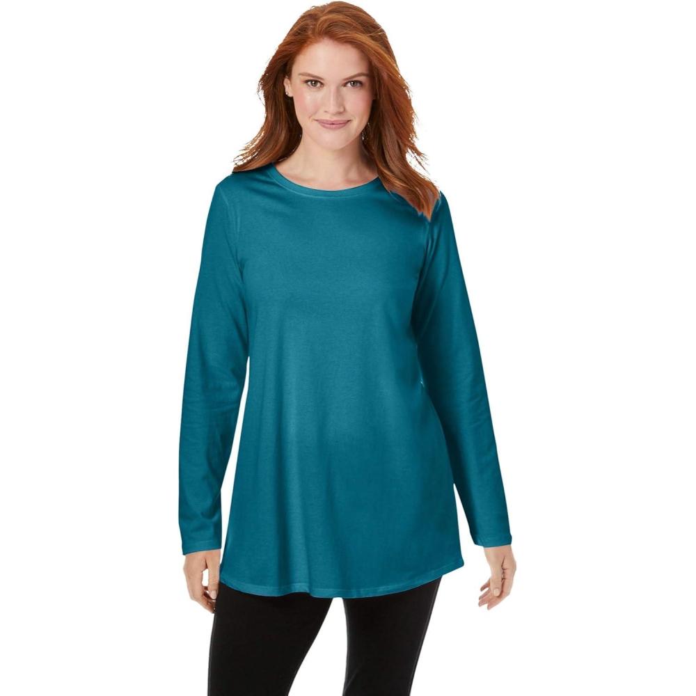 imageWoman Within Plus Size Perfect LongSleeve Crewneck TunicDeep Teal