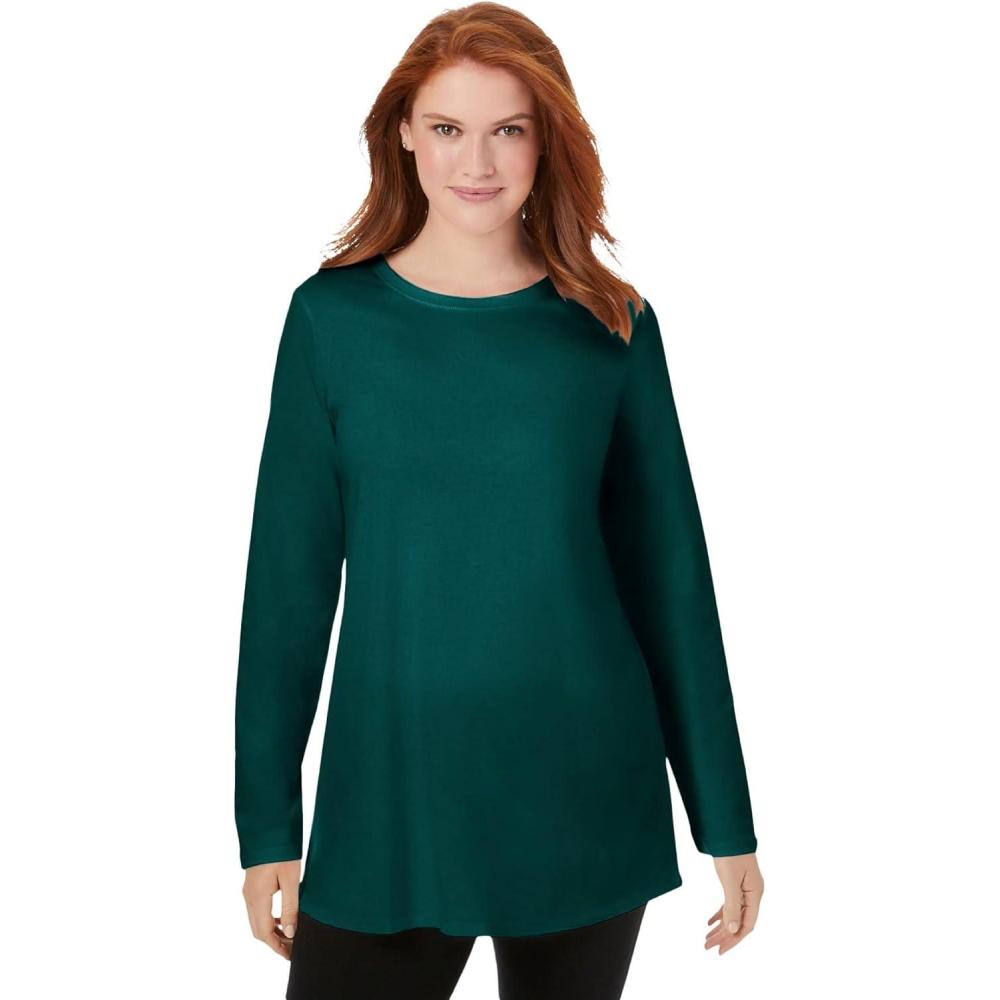 imageWoman Within Plus Size Perfect LongSleeve Crewneck TunicEmerald Green
