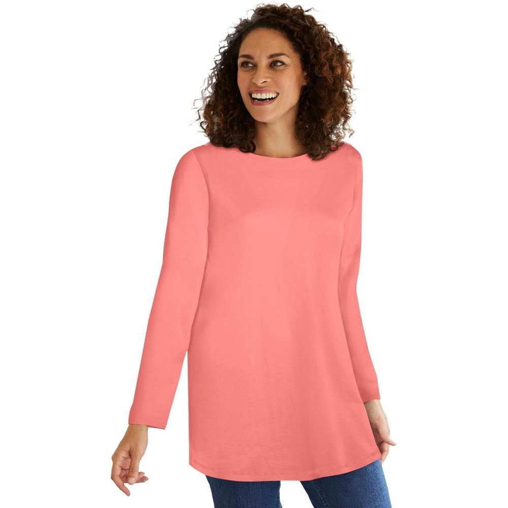 imageWoman Within Plus Size Perfect LongSleeve Crewneck TunicSweet Coral