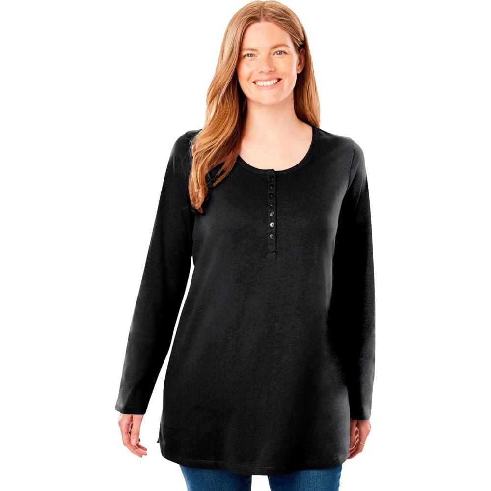imageWoman Within Plus Size Perfect LongSleeve Henley TeeBlack