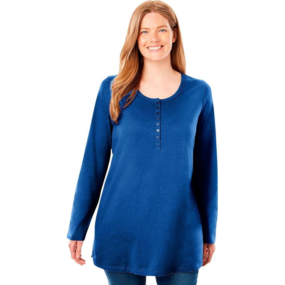imageWoman Within Plus Size Perfect LongSleeve Henley TeeBright Cobalt