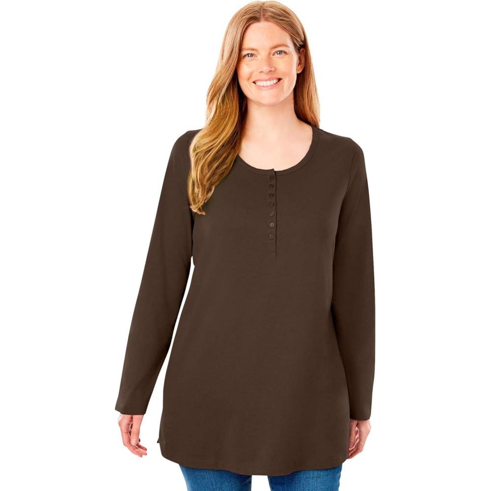 imageWoman Within Plus Size Perfect LongSleeve Henley TeeChocolate
