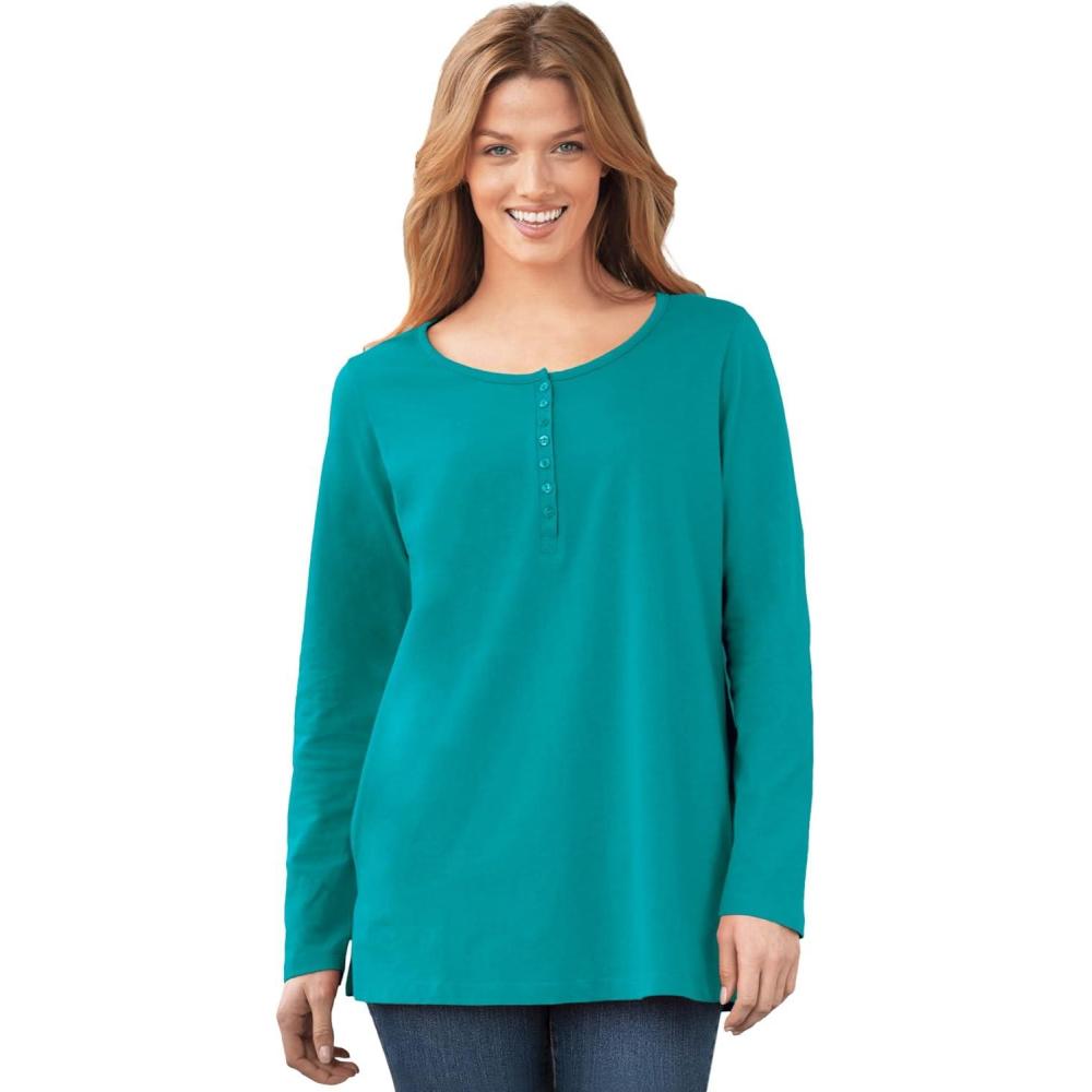 imageWoman Within Plus Size Perfect LongSleeve Henley TeeWaterfall