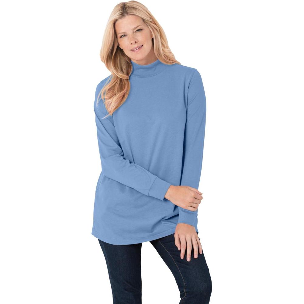 imageWoman Within Plus Size Perfect LongSleeve Mockneck Tee Petite AvailableFrench Blue