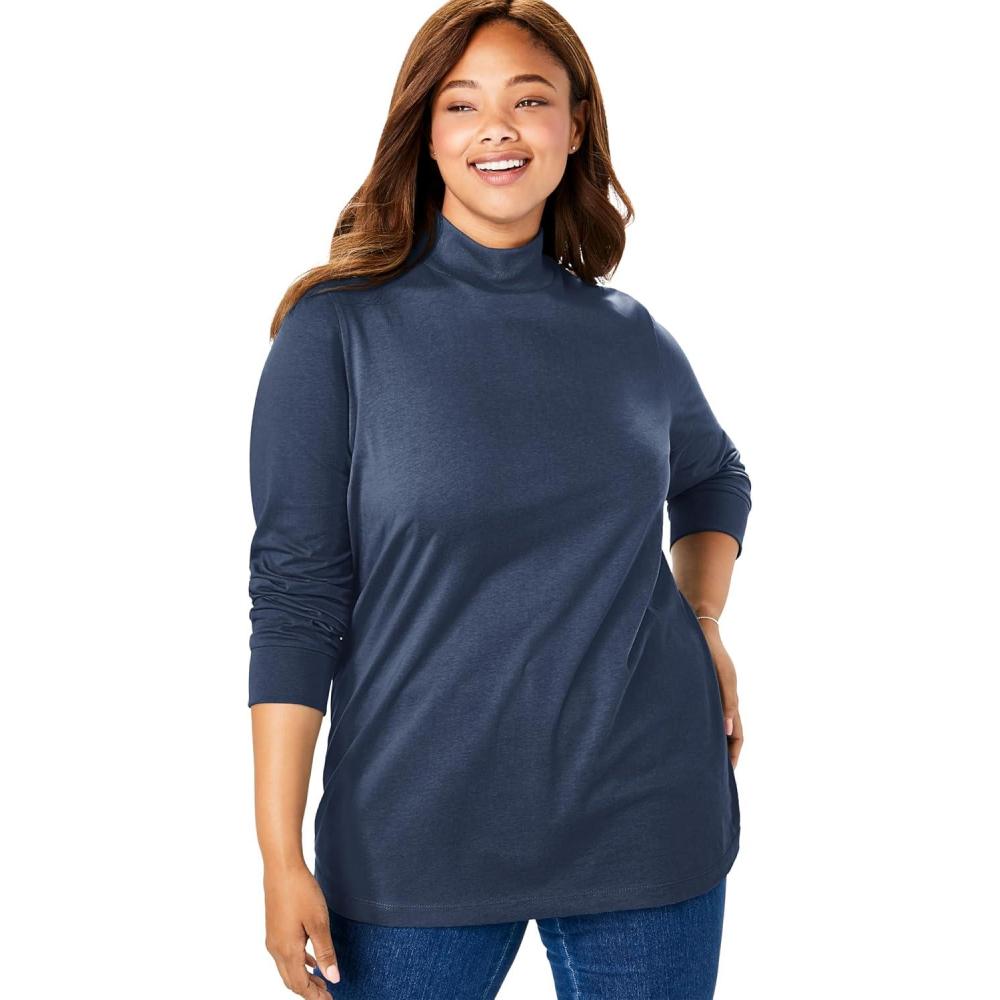 imageWoman Within Plus Size Perfect LongSleeve Mockneck Tee Petite AvailableNavy