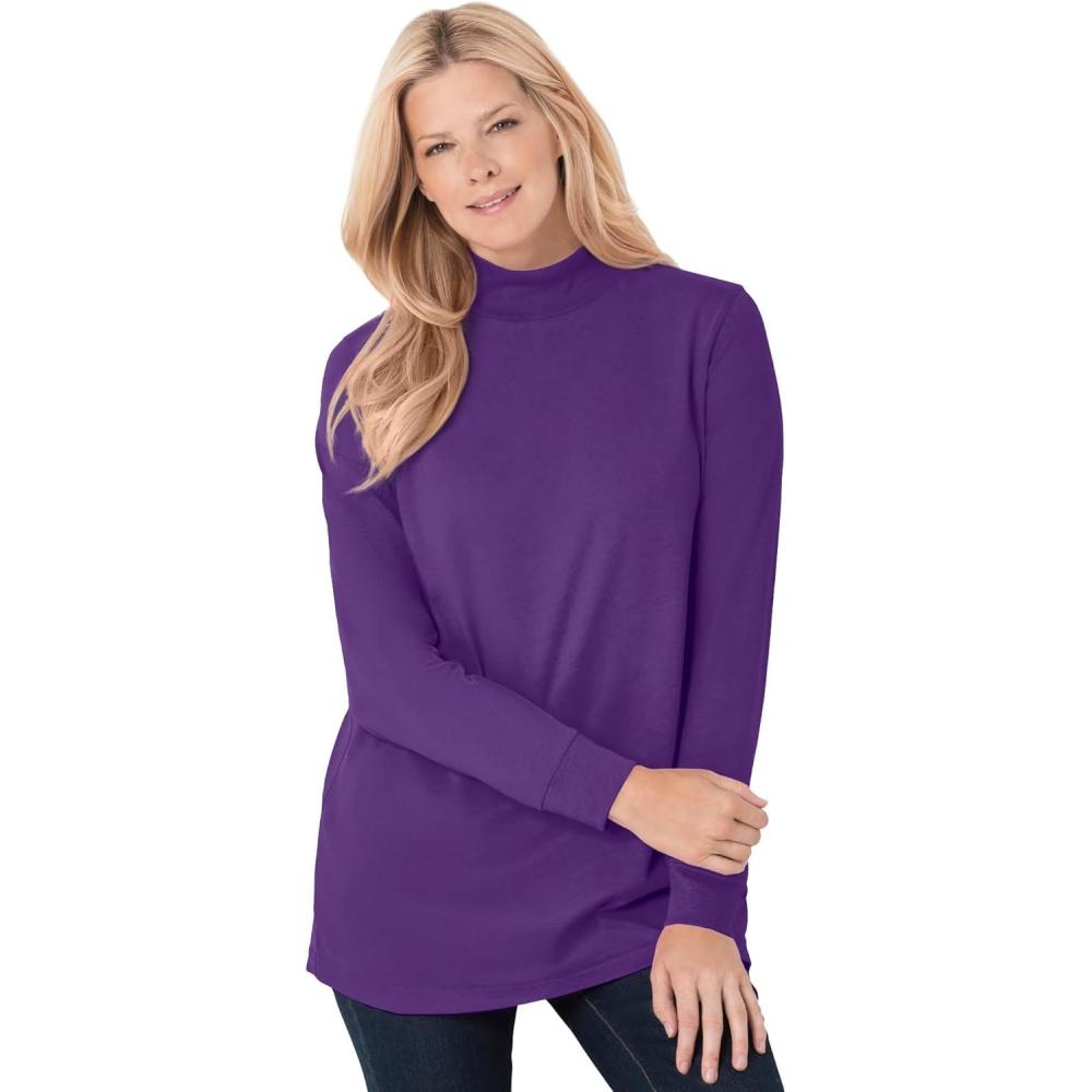 imageWoman Within Plus Size Perfect LongSleeve Mockneck Tee Petite AvailableRadiant Purple