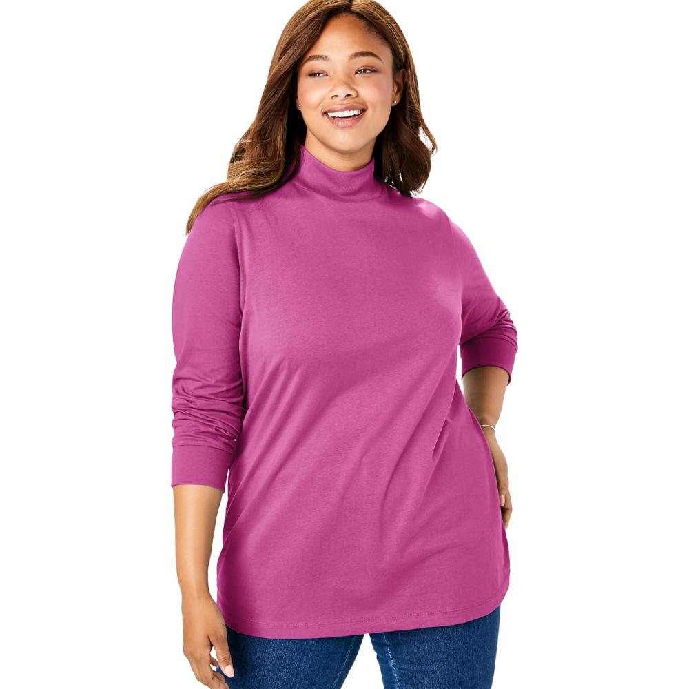 imageWoman Within Plus Size Perfect LongSleeve Mockneck Tee Petite AvailableRaspberry