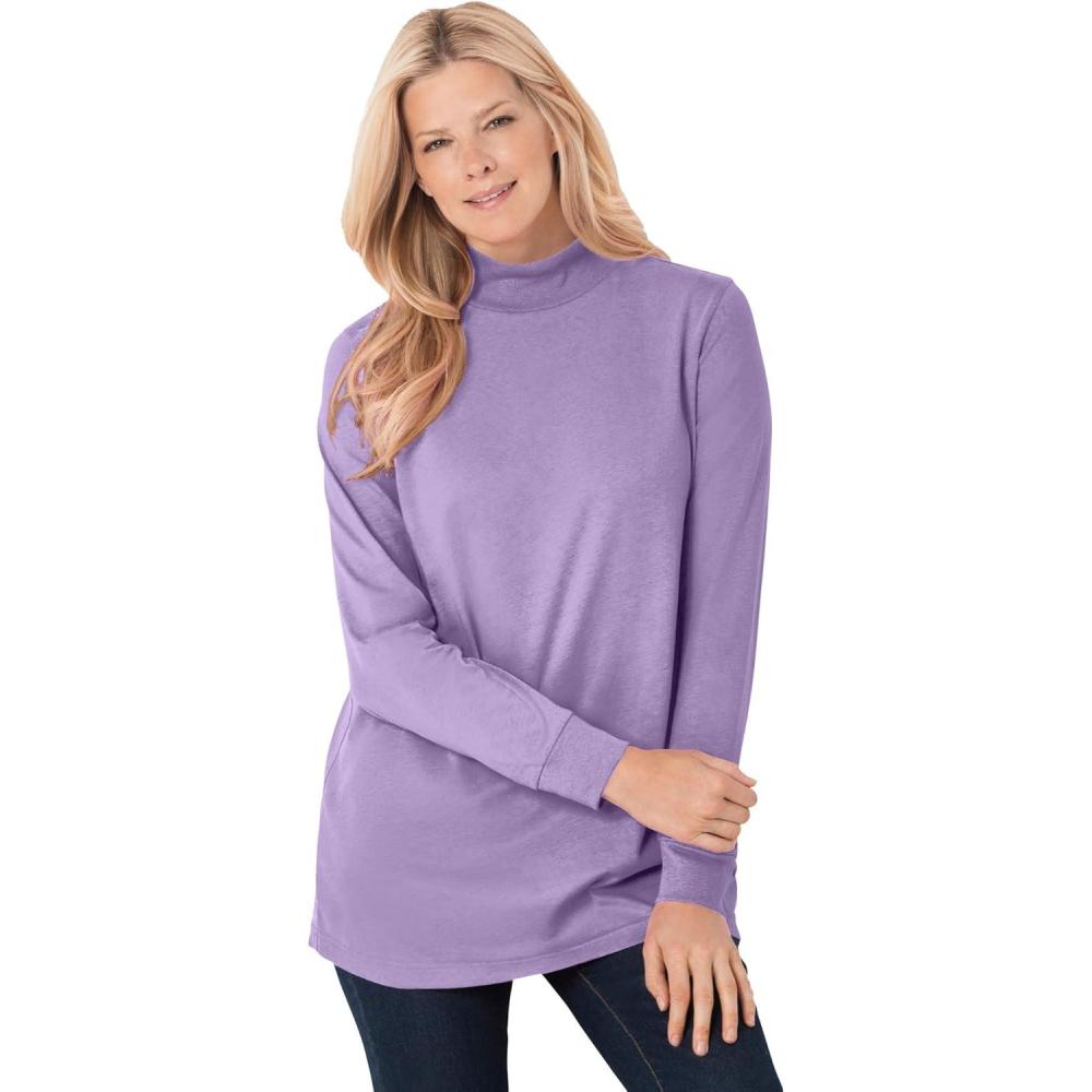 imageWoman Within Plus Size Perfect LongSleeve Mockneck Tee Petite AvailableSoft Iris